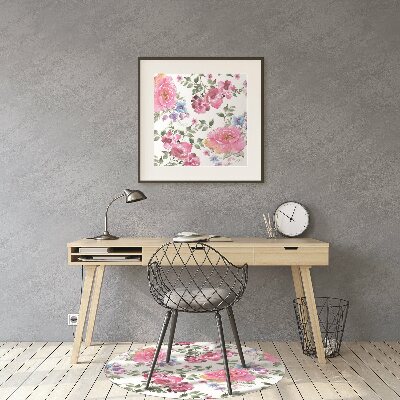 Desk chair mat pink flowers