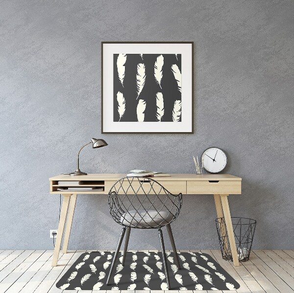 Desk chair mat white feathers