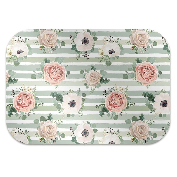 Desk chair mat striped roses
