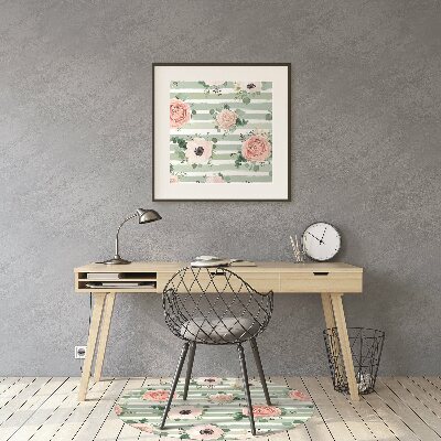 Desk chair mat striped roses