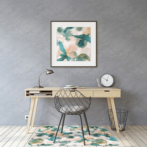 Office chair floor protector watercolor birds