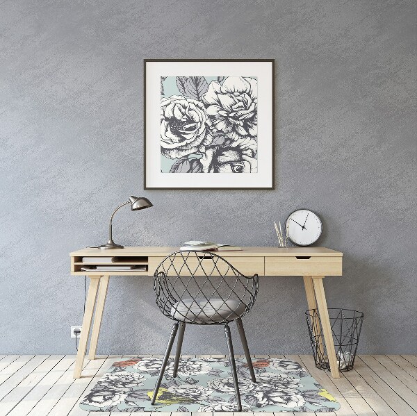 Computer chair mat Roses and birds