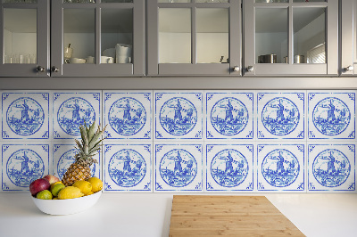 Vinyl tiles Azulejos style windmill