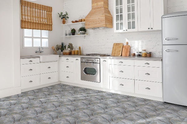 Vinyl tiles on wall floor Marble waves