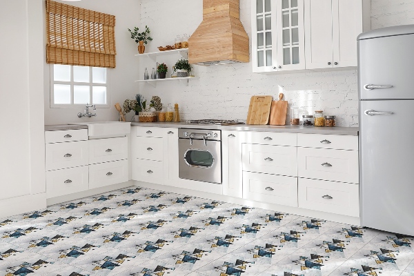 Vinyl tiles on wall floor Abstract marble triangles