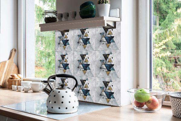 Vinyl tiles on wall floor Abstract marble triangles