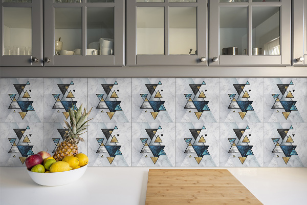 Vinyl tiles on wall floor Abstract marble triangles